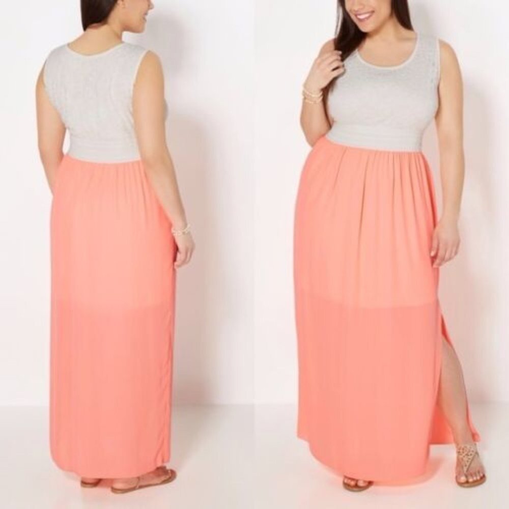 ✨2/$20 NWT Rue21 Smocked Maxi Dress Neon Chiffon Skirt Crochet Plus Size 1X - Picture 3 of 3